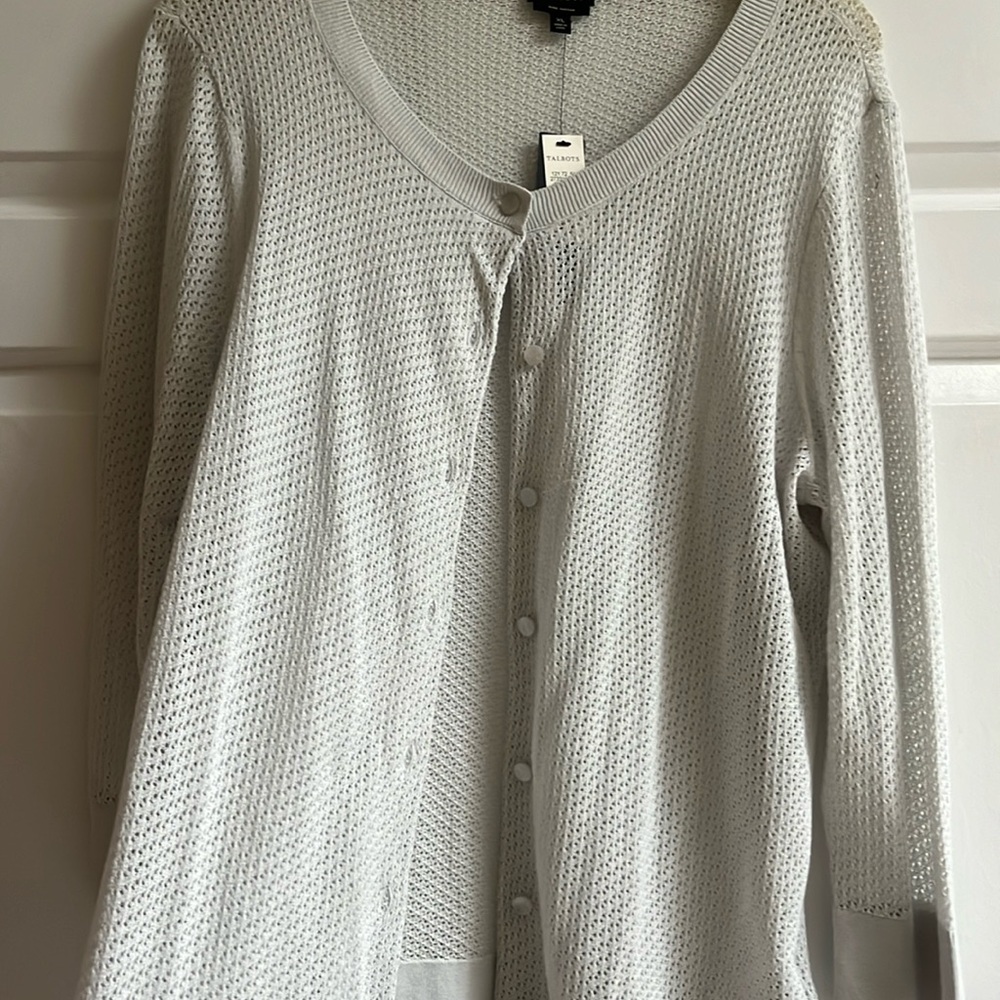 Nwt Talbots Open Stitch Light Gray Button Down Ca… - image 1